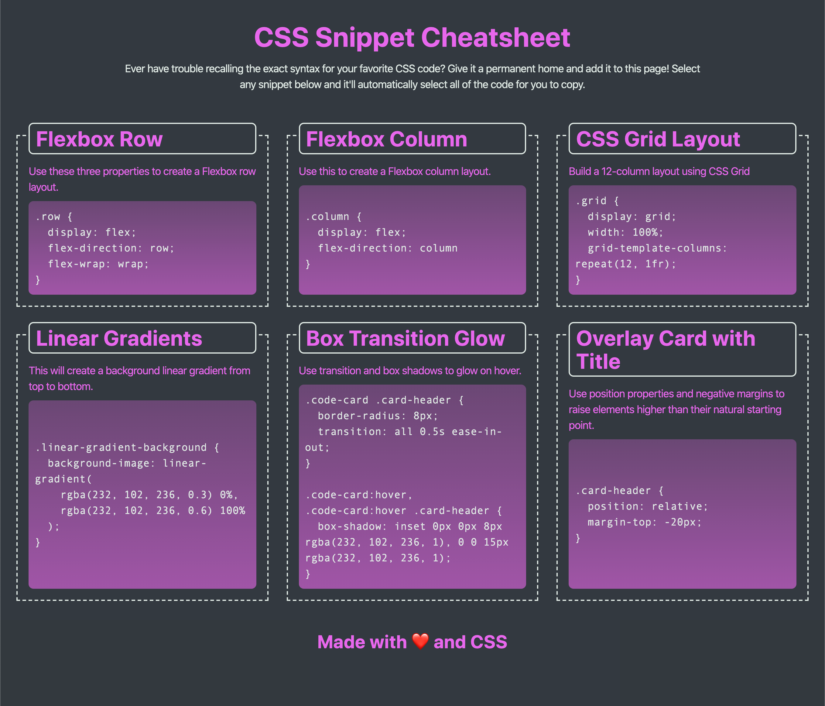 CSS Card Snippet